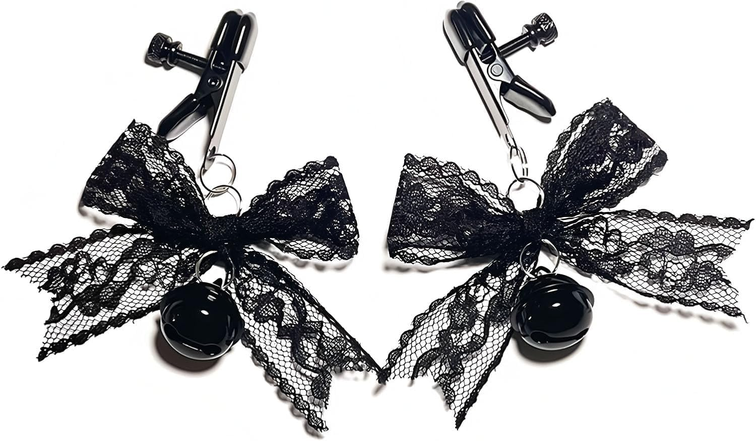 1 Pair Black Lace Nipple Clamps,Non-Piercing Metal Chain Pressure Breast Clamp,Black Bells Sexual Pleasure Nipple Clamps,Adult Toys Suitable for Couples