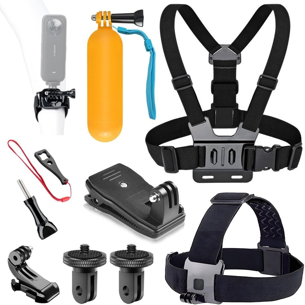 YEHOLDING Action Cam Mount Kit for Insta360 X4/X3/X2/Ace Pro/Ace, Backpack Clip, Chest Strap, Head Strap, Floating Mount, Black, Compatible with Gopro Hero, SJCAM (Pack of 10) image number 5