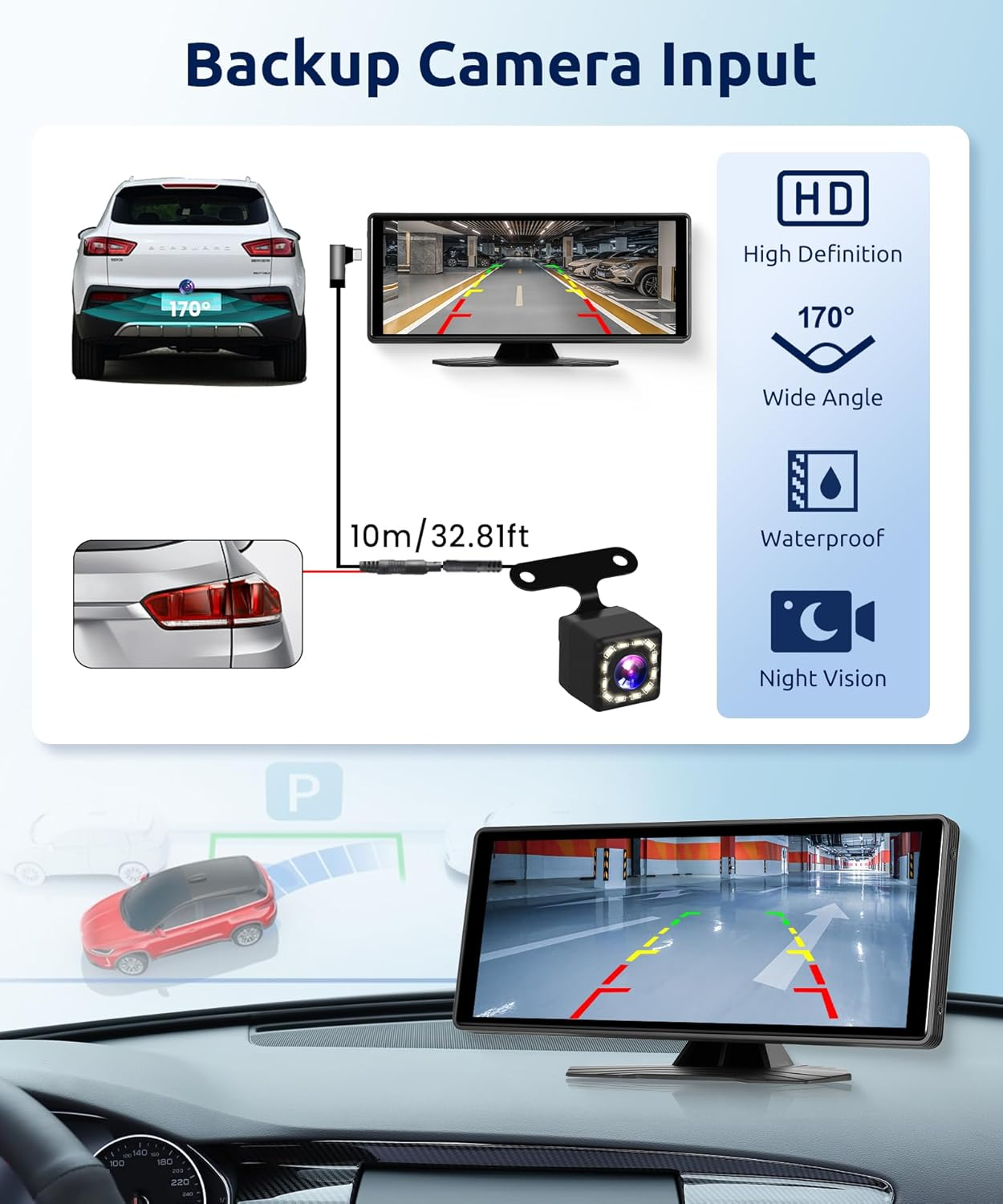 10.26 Inch Wireless Carplay Screen with Backup Camera Car Radio Android Auto Portable Carplay Screen,Rimoody Touchscreen Carplay Screen Bluetooth FM Transmitter Airplay Mirror Link Voice Control image number 1