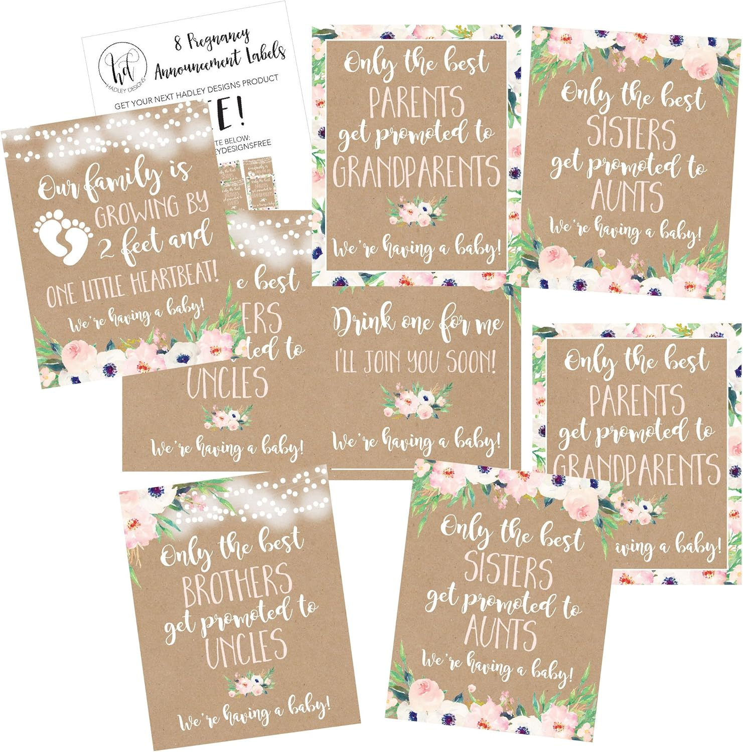 Hadley Designs - Pregnancy Announcement Gifts, Funny Wine Bottle Labels or Stickers for Parents to Grandparents, Brothers Sisters Promoted to Aunts Uncles, Surprise Best Friends - 8 Set image number 2