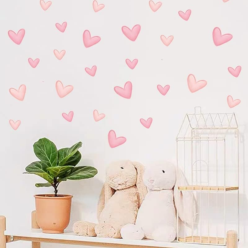 60Pcs Pink Heart Shape Wall Stickers for Bedroom Living Room Girls Room Decoration Kids Room Baby Nursery Room Wall Decals Interior Wallpaper PVC Murals image number 2