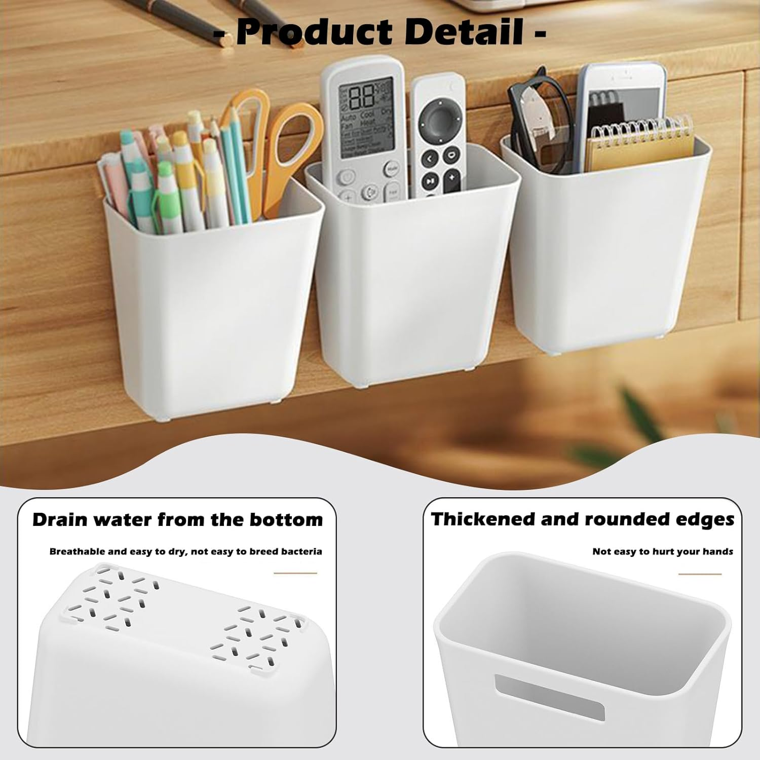 Pack of 2 Wall Mounted Storage Boxes, Door Organiser, Cupboard Organiser, Hanging Bathroom Organiser, Drawer, Self-Adhesive, Multifunctional, Suitable for Fridge, Kitchen, Bathroom, Bedroom (White) image number 4