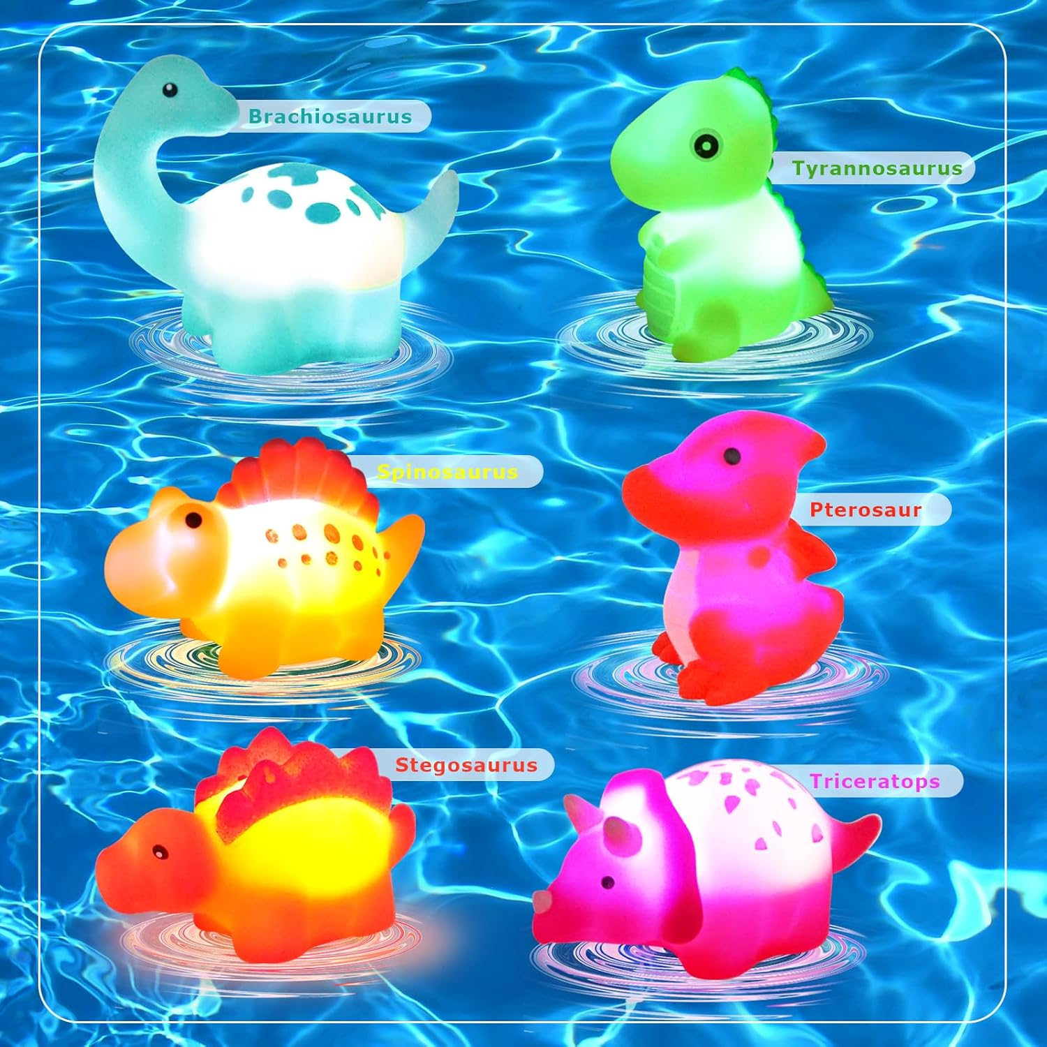 Bath Toys for Toddlers, 6 Packs Light-Up Floating Dinosaur Baby Toddler Bath Toys Set for Boys Kids Birthday Easter Christmas - Water Bathtub Shower Pool Bath Toy for Children Preschool image number 2