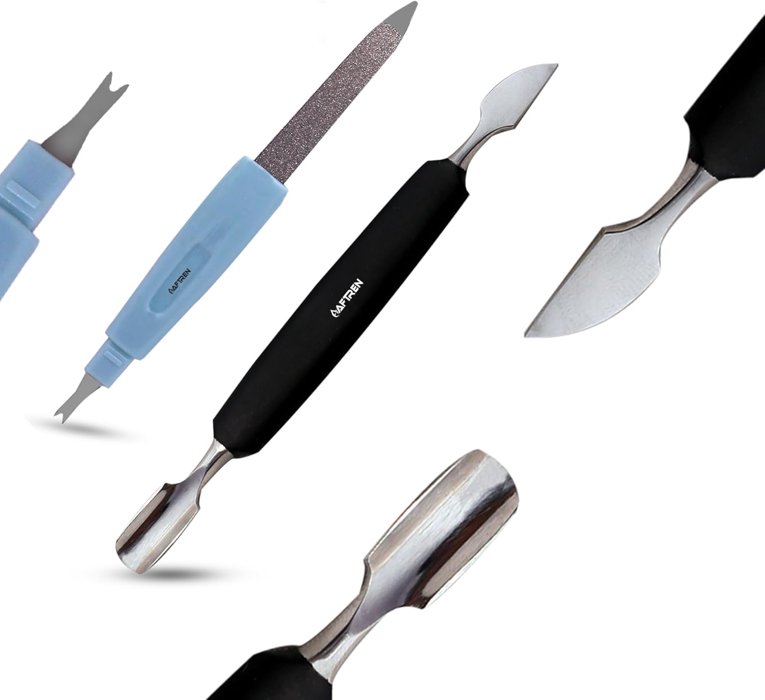 Professional Double-Sided Cuticle Pusher, Sharp Edge Spoon, Ingrown Toenail Lifter, Stainless Steel Nail Clippers, Nail Care Tools, 2-Piece Set, Black image number 5