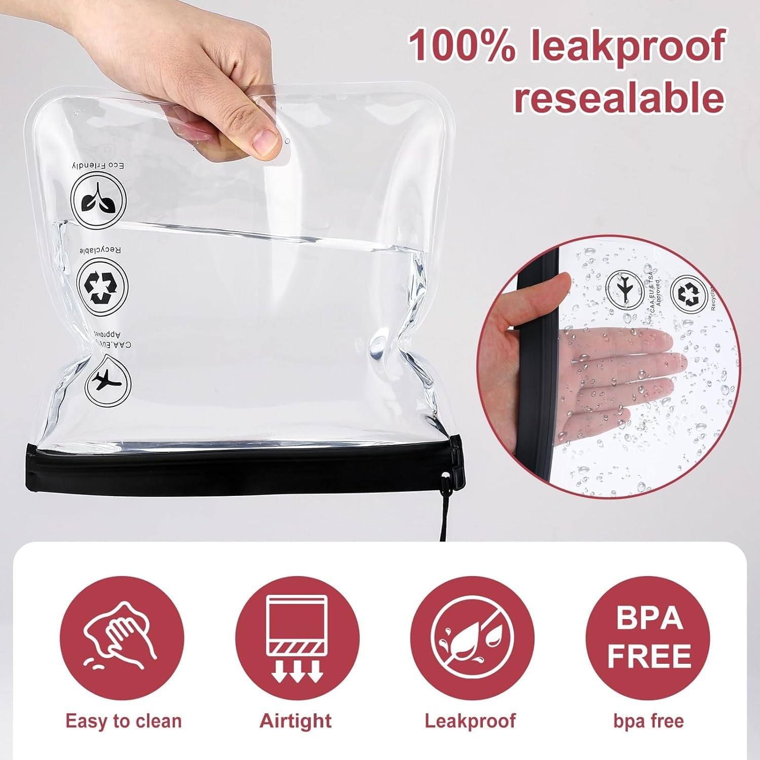 Demistus 2-Piece Reusable Tsa-Approved Clear Travel Toiletry Bag Set, Travel Accessories Makeup Pouch, Vacation Essentials Luggage Accessories (20X20) Pink image number 3