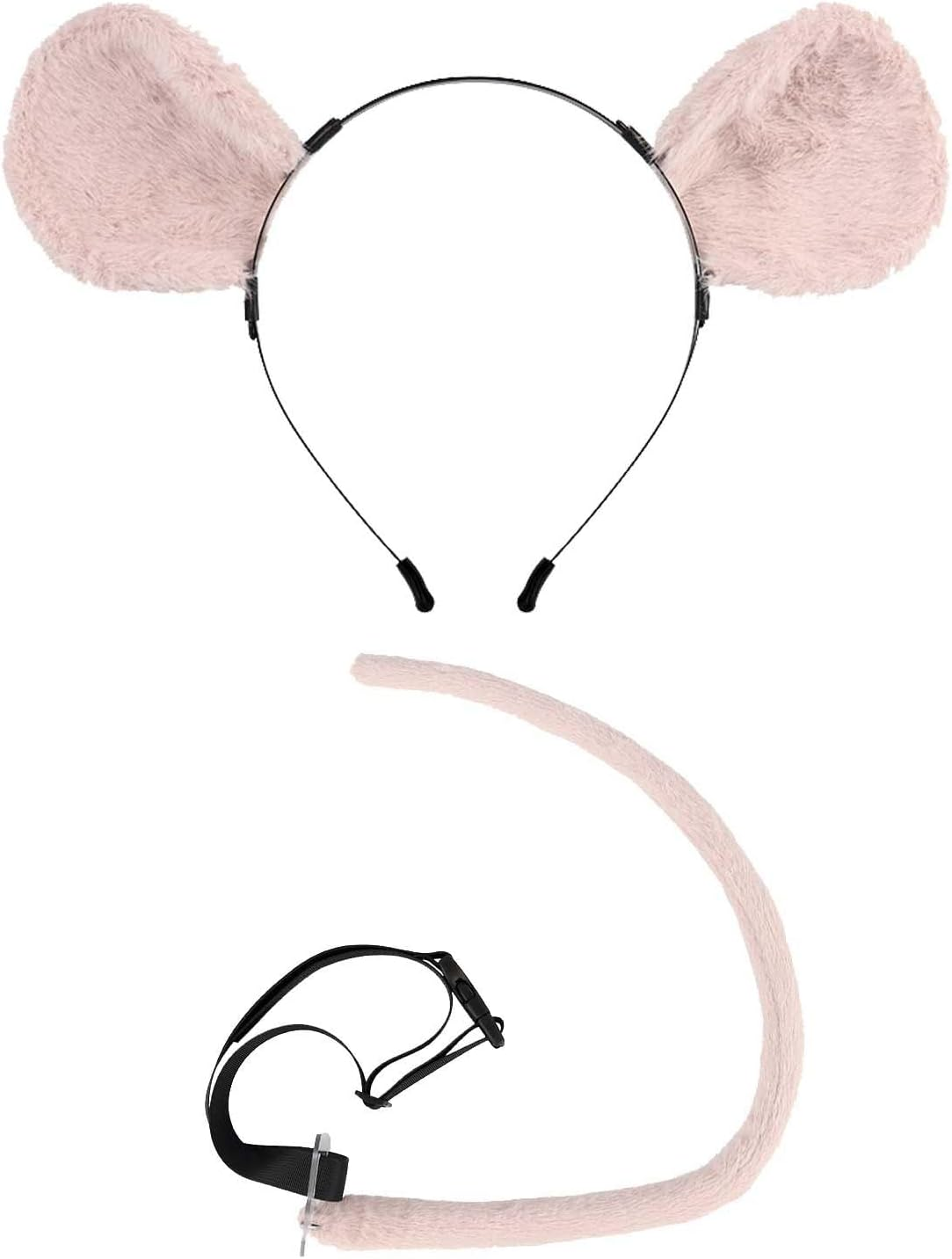 2 Pieces Mice Costume Set Mice Ears Headband and Tail Party Decoration Plush Hair Hoop Headwear Hair Accessories for Role Play Masquerade, Pink image number 4