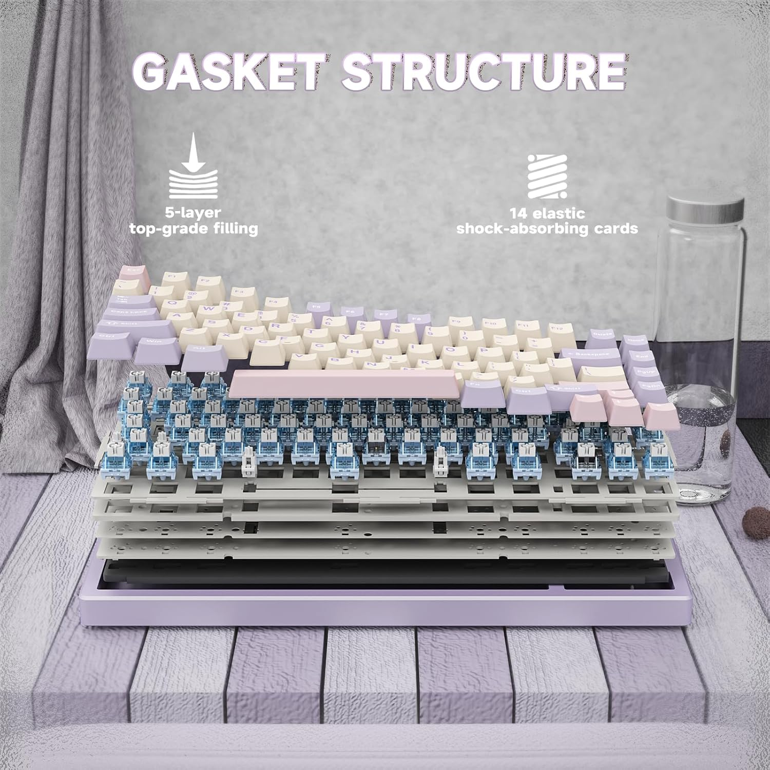 Lexonelec X Attack Shark X75 CNC Aluminum 75% Wireless Gaming Keyboard, Tri Mode-Bt/2.4G/Wired, Hot-Swap Gasket Mounted RGB Mechanical Keyboard, 5000Mah Battery, via Web Driver for Win/Mac-Purple