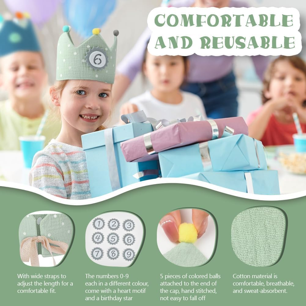 Children'S Birthday Crown with Numbers, Fabric Birthday Crown for Boys Girls with Interchangeable Numbers from 0-9, Reusable Kids Toddler Birth Hat, Birthday Party Decorations (Green) image number 2