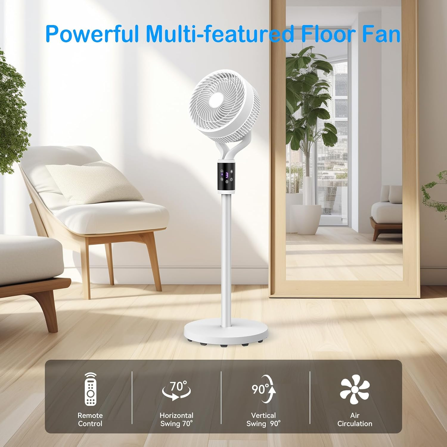 Pedestal Fan, 40'' Oscillating Standing Fan with Remote Control, Adjustable Height Air Circulation Floor Fan, Timer, 6 Speeds Adjustable Stand Fan for Home, Bedroom, Dormitory, Office image number 2