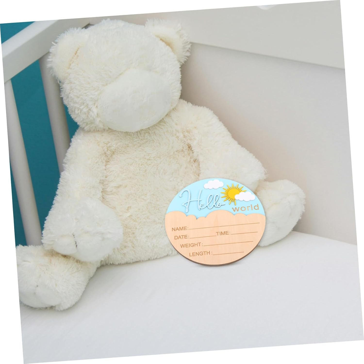 Wooden Newborn Announcement Sign Birth Name Plaque Unisex Welcome Photo Prop Shower Hospital Nursery Smooth Safe Keepsake image number 4