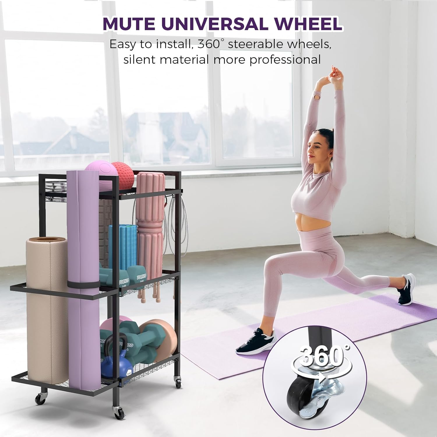 Yoga Mat Storage Sports Mat Exercise Equipment Storage Basket Training Equipment Yoga Mat Fitness Dumbbell Organiser Shelf Storage Basket Storage Rack Trolley image number 6