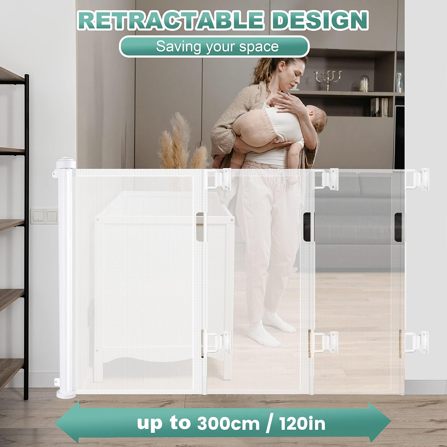 Retractable 3M Doorways Hallways Stairs Baby Gate Dog Pet Gate Indoor Outdoor Safety Gates White image number 2