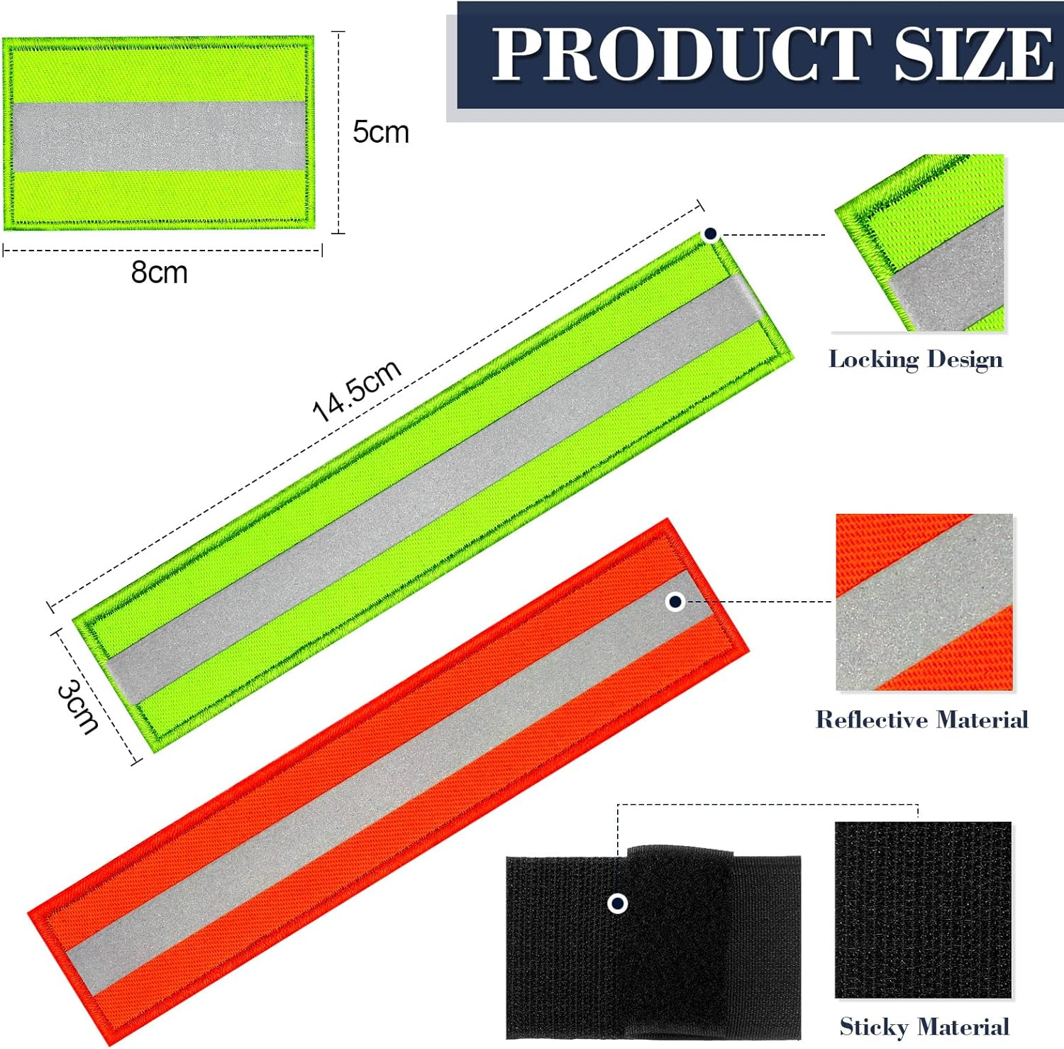 Juinte 8-Piece Reflective Safety Patch Set with Dual Sizes - for Night Workers, Firefighters & Dog Tactical Undershirts, Compatible with Sportswear/Rain Jackets/Police Rescue Gear(Green Orange) image number 4