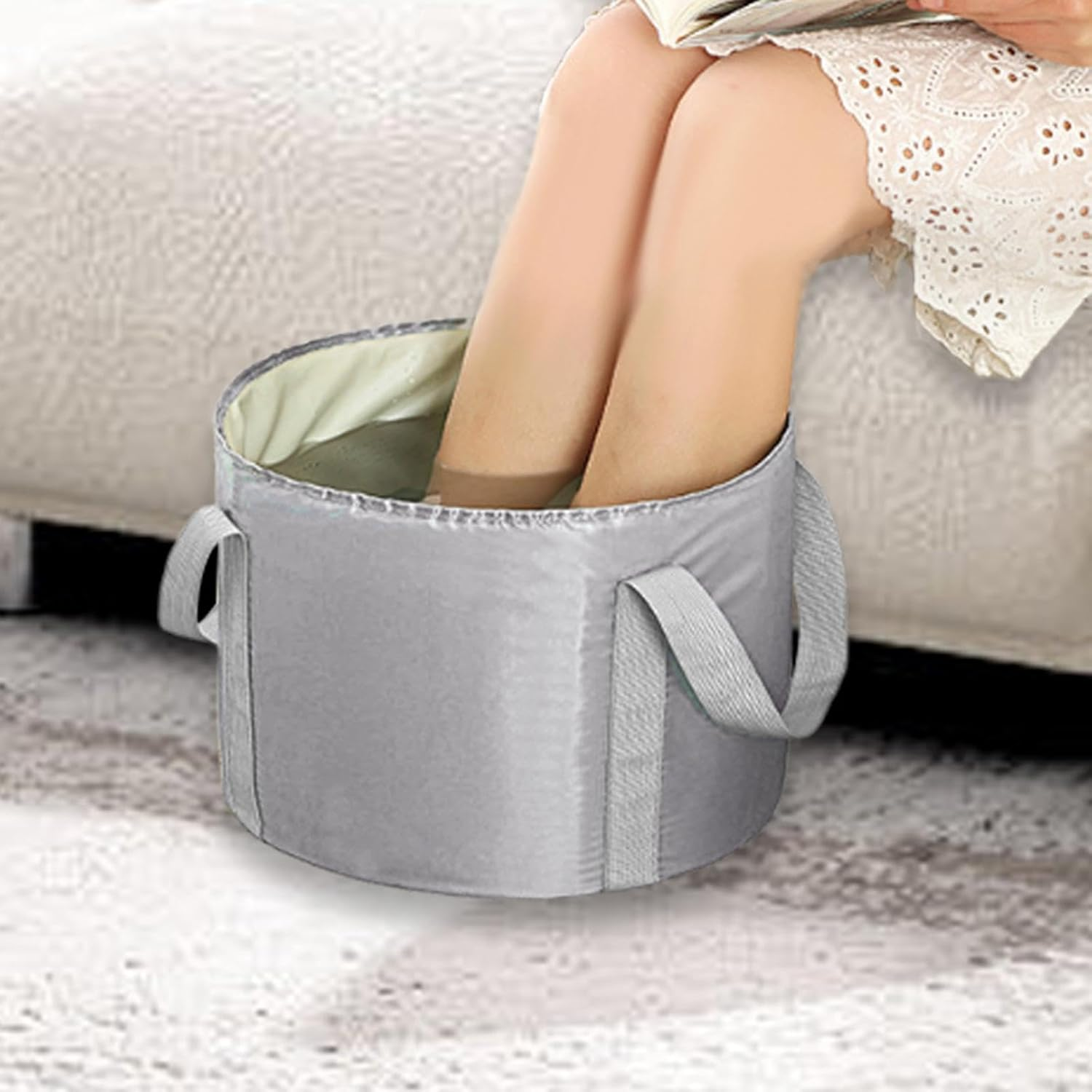 OIIBWQ Folding Foot Bath Tub Feet Washing Basin Foot Soaking Bucket for Dormitory, Gray, S image number 6