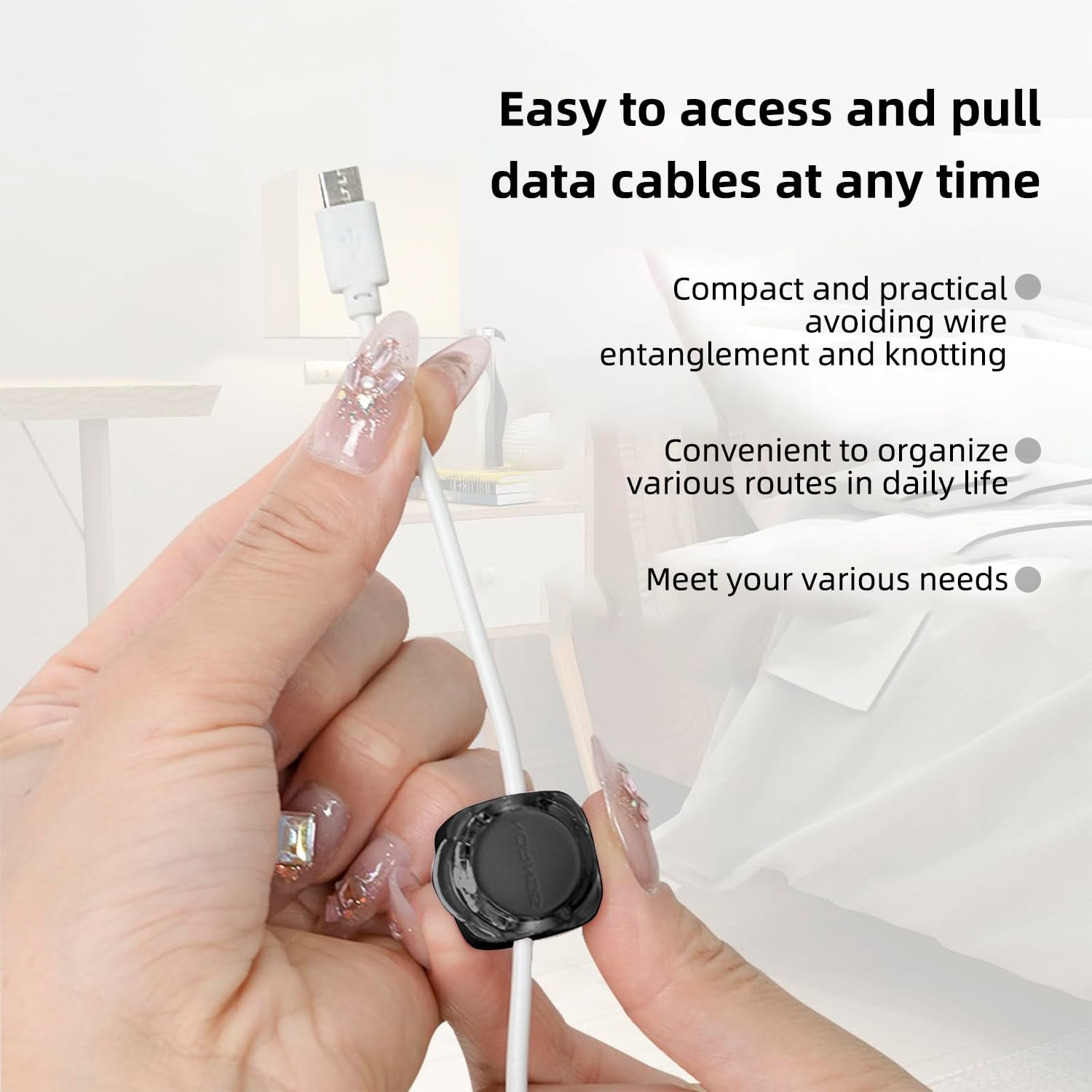 Boutsady 6-Pack Magnetic Cord Organizer - Heavy Duty Adhesive Cable Clips for Desk, Wall & Car - Universal Wire Management Solution for Home, Office & Kitchen (Transparent Black) - Transparent Black image number 4