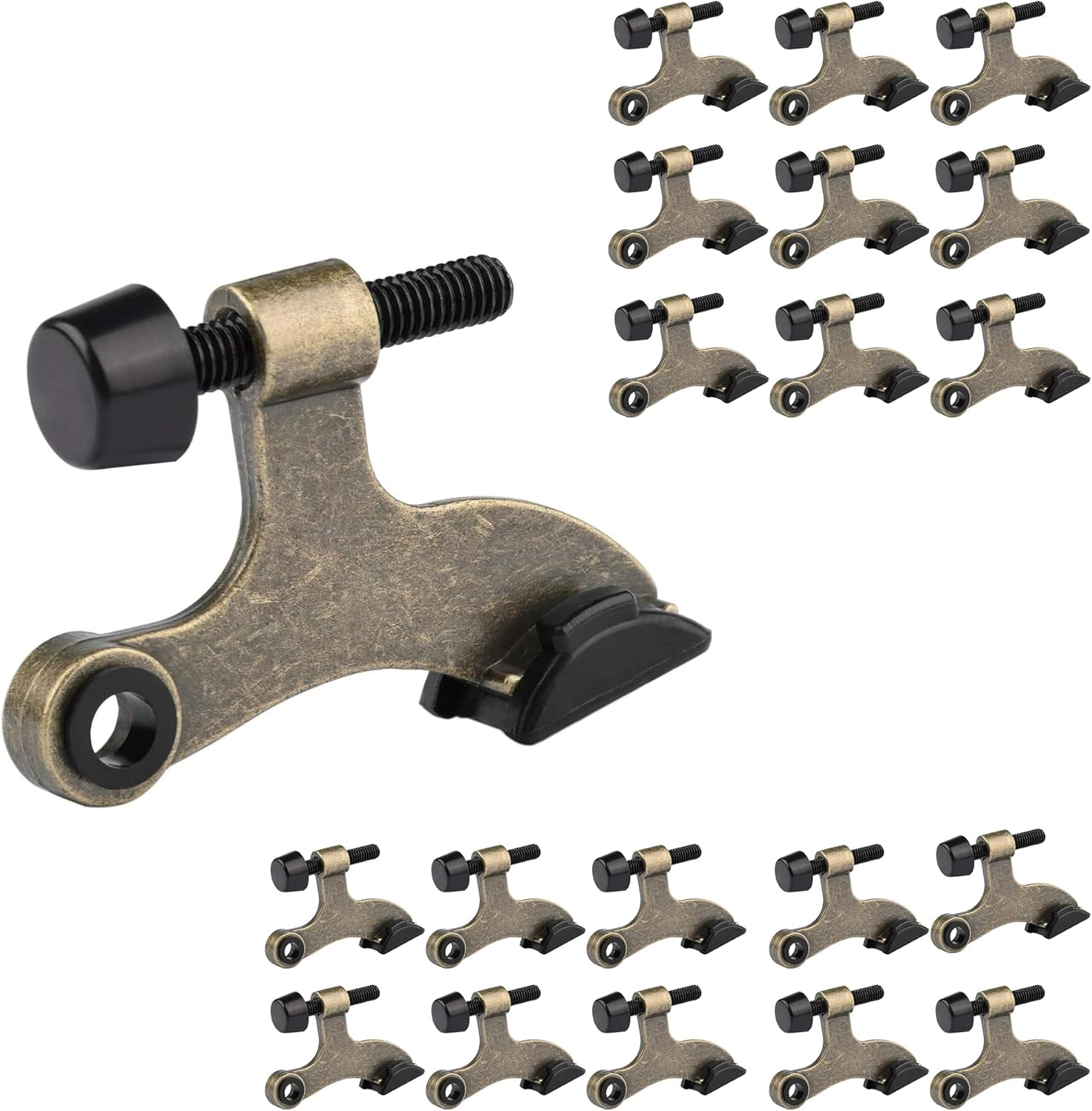 HOMOTEK 4 Pack Hinge Pin Antique Brass Door Stopper, Adjustable Deluxe Heavy Duty Door Stopper 2-1/2"X1-3/4&rdquo;, with Black Rubber Bumper Tips image number 6