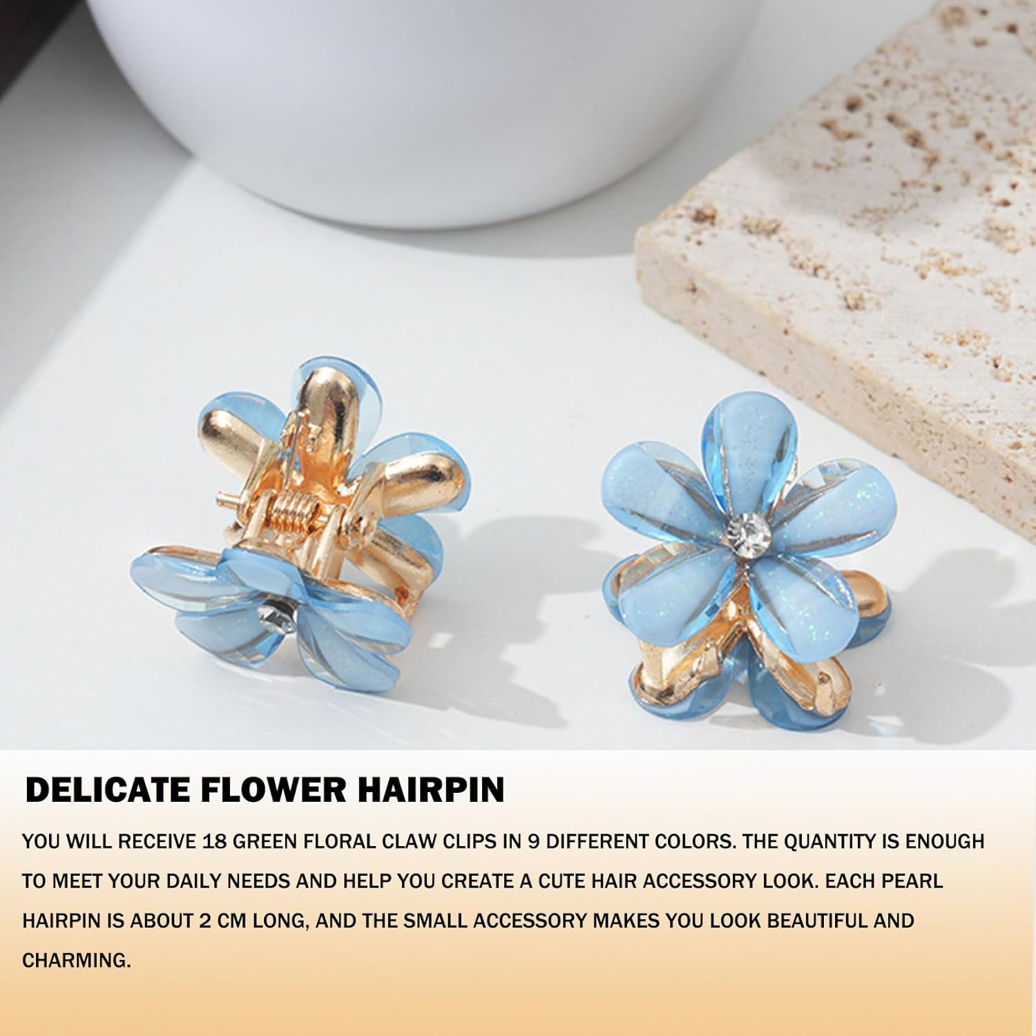 FISH DRAGATE Pack of 18 Flower Hair Clips, Small Flower Hair Clip, 9 Colours Flower Hair Clip, Flower Accessories, Flower Hair Clip, Mini Diamond Hair Clips for Girls, Women, Wedding, Party image number 4