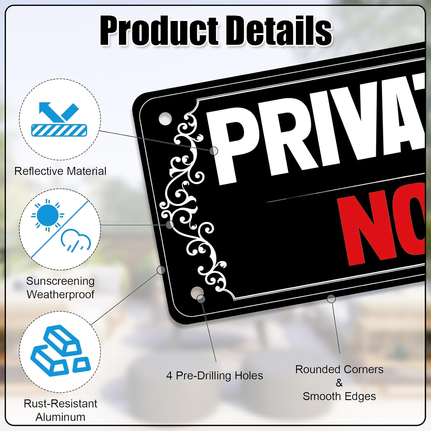 2 Pcs Private Property No Trespassing Metal Sign, Private Property Signs Warning Signs Reflective Aluminum Metal Sign for House Door Fence Gate image number 1