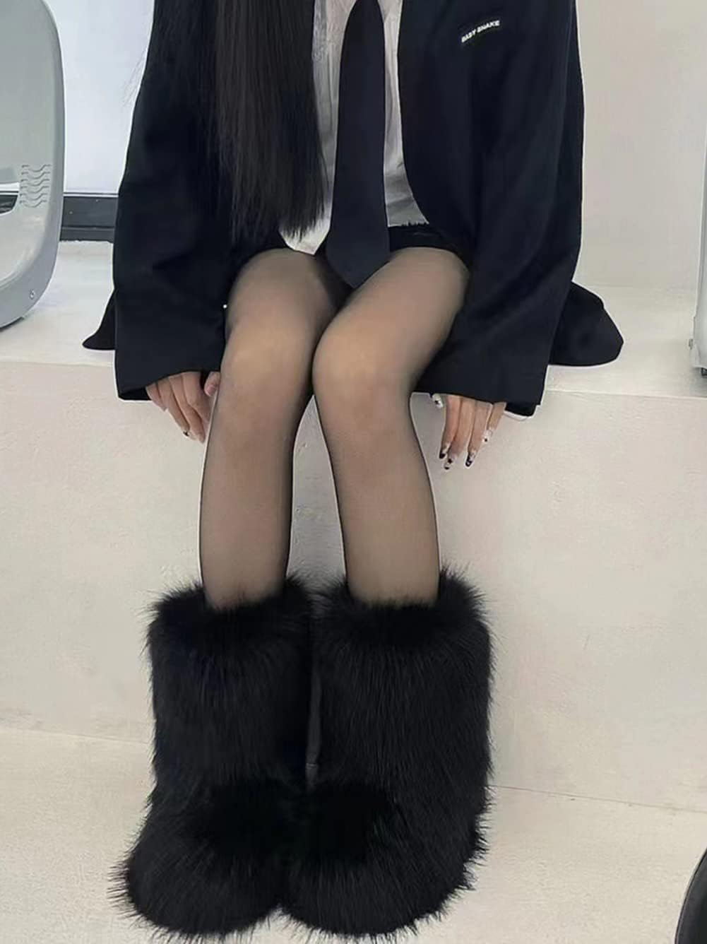 Eosxrp Furry Faux Fur Boots Women'S Winter Shoes Woman Fluffy Warm Snow Boots Mid-Calf Comfortable Outdoor Flat image number 6