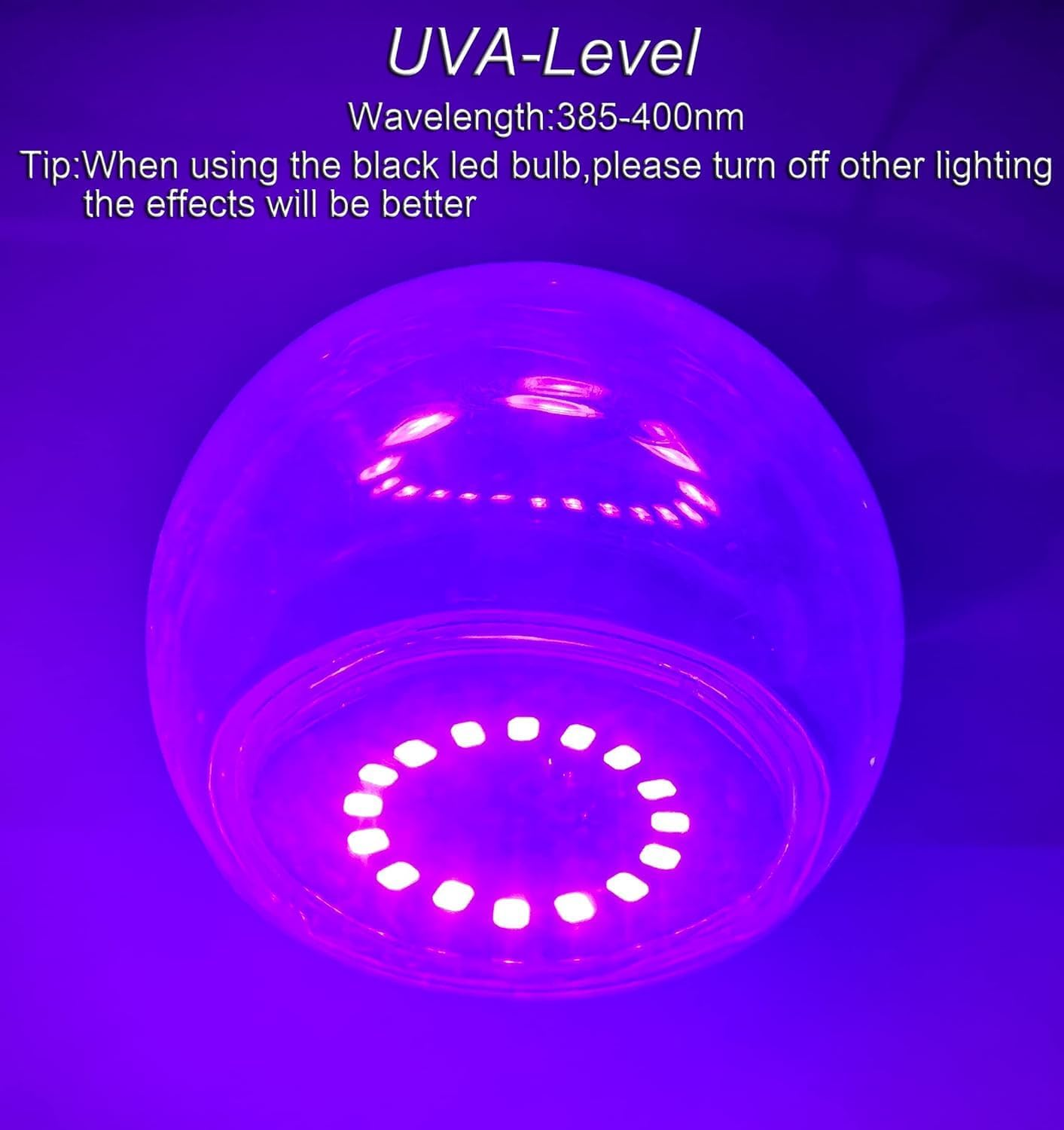 WTL UV Light Bulbs, A60 9W E27 Black Light Bulb (Equivalent 60Watt) 380-400Nm Wavelength, UV Black Light Bulbs Glow in the Dark for Home Party Halloween Stage DJ Disco Lighting (2 Pack) image number 2