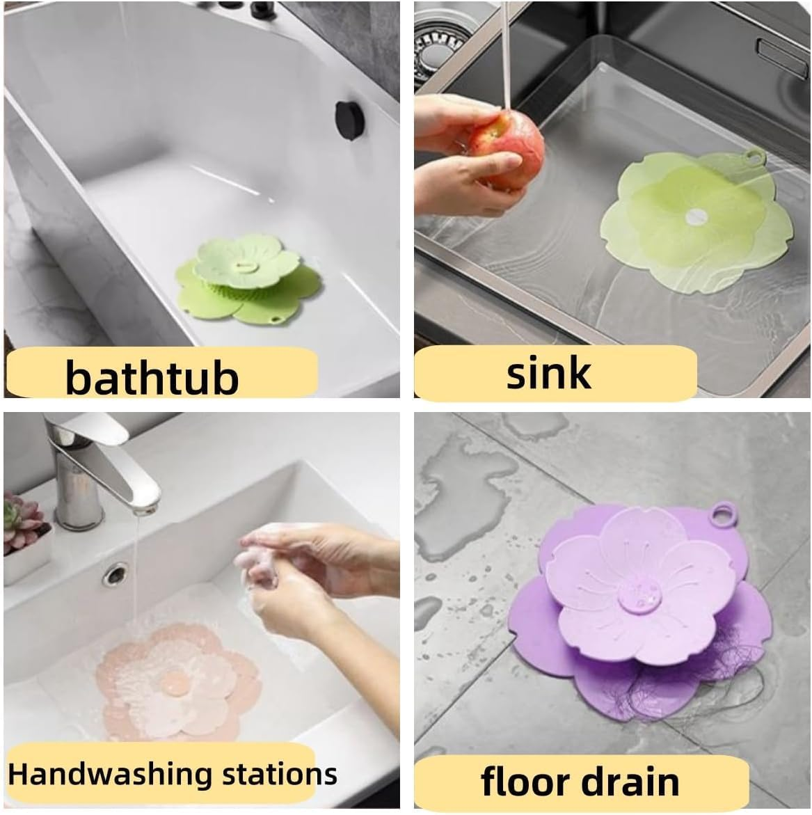 Dual-Use Drain Cover & Stopper with Strainer - Flower Shape Hair Catcher, Pink Silicone for Bathroom & Kitchen Sinks image number 5