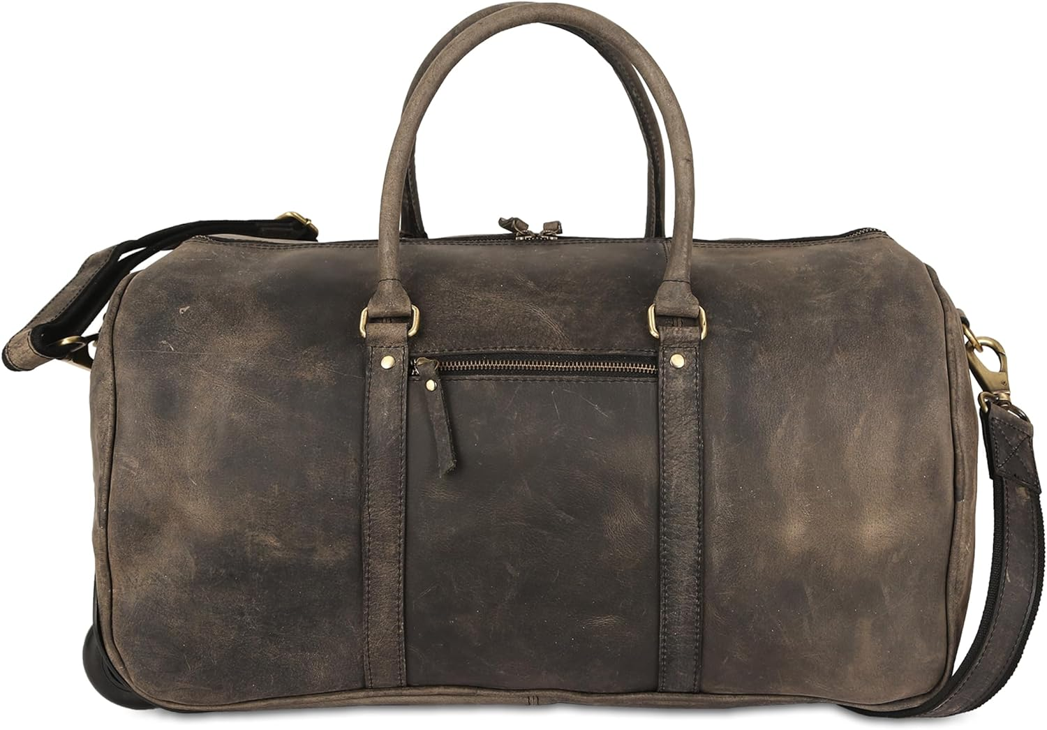 Leather Rolling Travel Duffle Bag for Men Women 21 Inch with Wheels Sports Overnight Weekend Duffel Gym Cabin Holdall with Wheels for Easy Carry image number 4