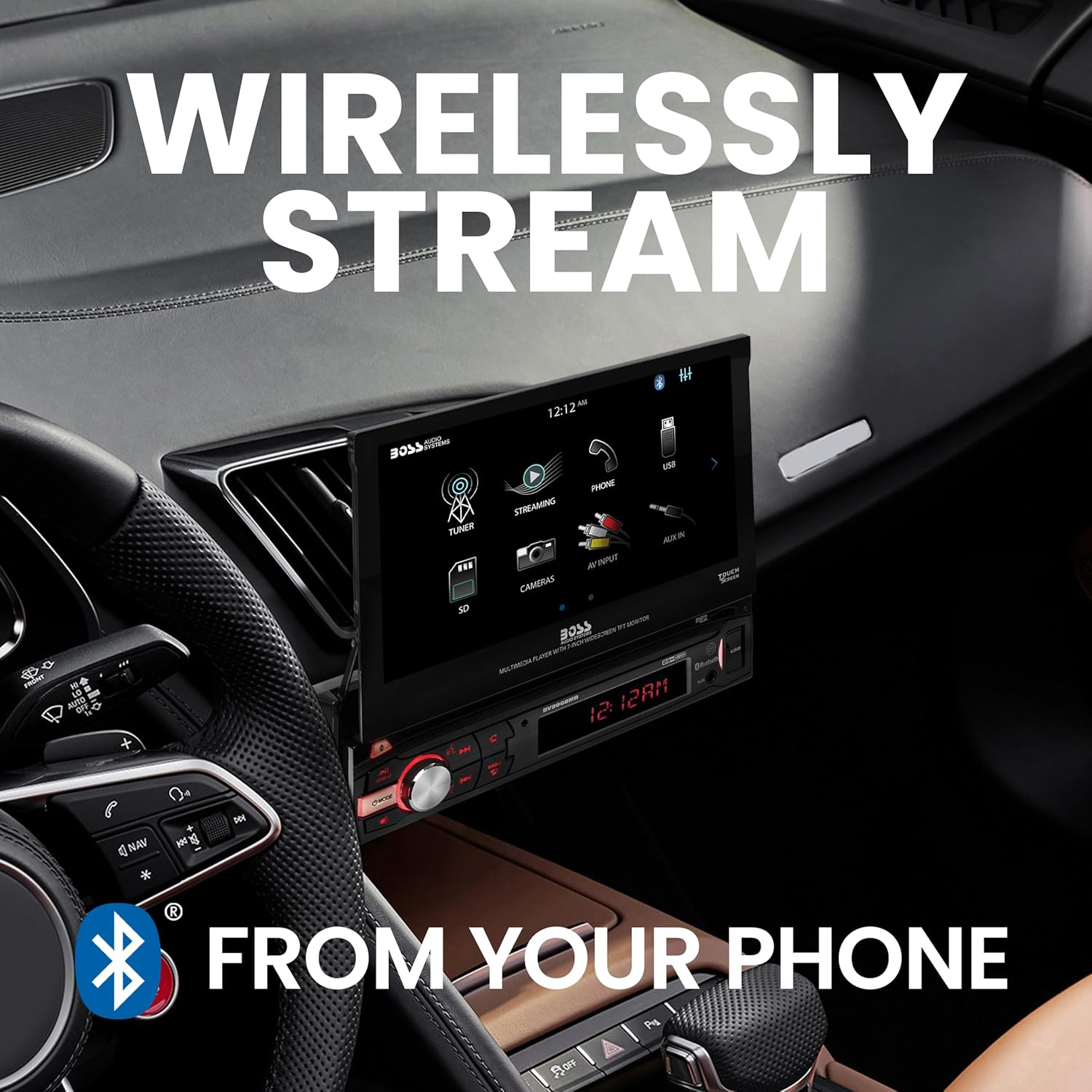 BOSS Audio Systems BV9968MB Car Stereo System - Single Din 7 Inch Head Unit, Touchscreen, Bluetooth Audio and Hands-Free Calling, AM/FM Radio Receiver, No CD Player, Aux-In, USB image number 1