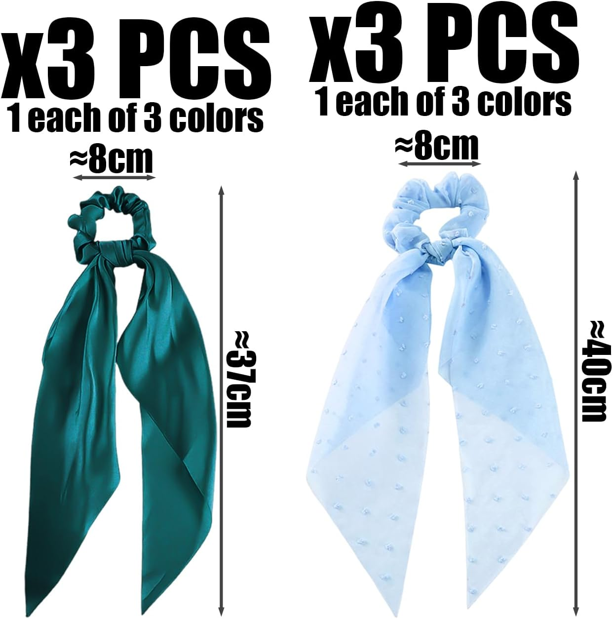 3 Satin Hair Bands, 3 Mesh Hair Bands with Streamers, Simple Elastic Hair Ropes, Decorative Headgear for Ponytail and Solid Hair Accessories image number 4