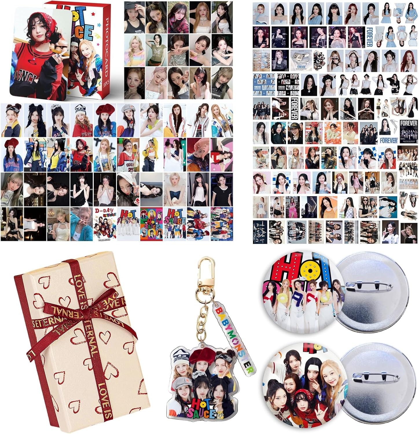 BABYMONSTER Gift Box Set-55Pcs BABYMONSTER Album HOT Sauce Photocard 98 Pcs BABYMONSTER Stickers 2 Button Pins and 1 Pcs Keychain image number 4