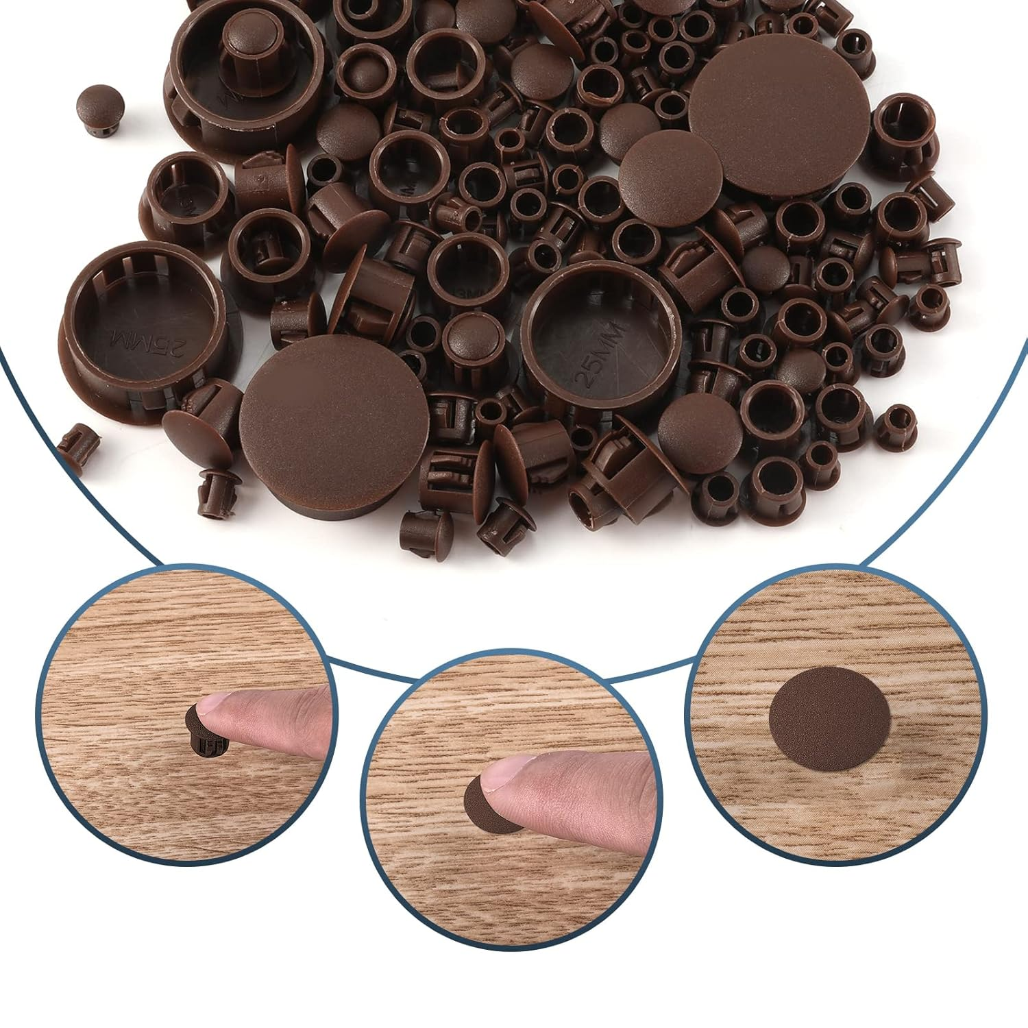 Plastic Hole Plug, 5/6/8/10/13/25 Mm Flush Plug Locking Furniture Cover Caps for Drill Holes, Plate Hole Plugs for Cabinets, Machines, Furniture (Pack of 155, Dark Brown) image number 4