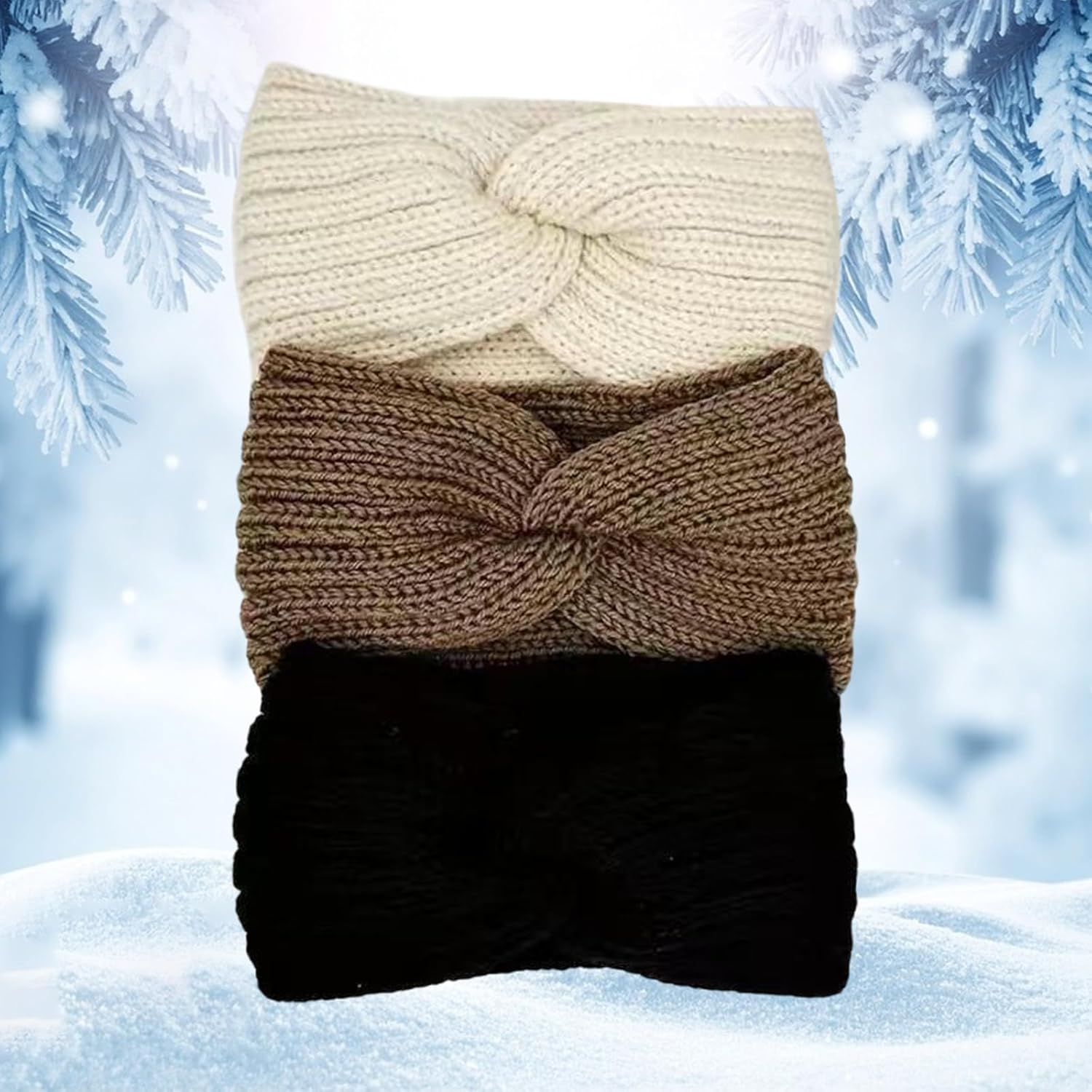 Women'S Winter Headband, Pack of 3, Knitted Headbands, Knitted Headbands, Ear Warmers, Elastic, Knitted Headwrap, Elastic, Wide, Versatile for Autumn and Winter image number 5