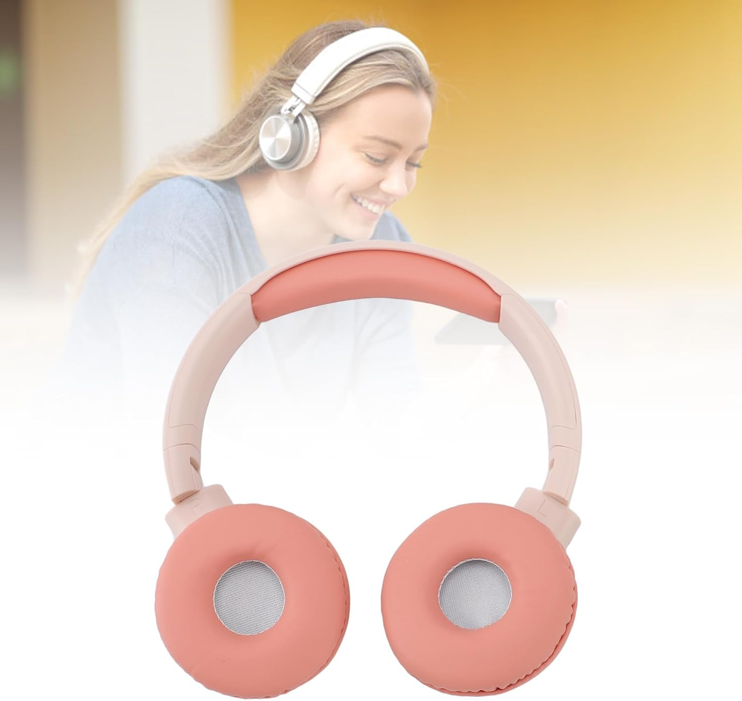 MENDUNER Bluetooth Headphones over Ear, Stereo Heavy Bass Lossless Rechargeable Wireless Headset, 40Mm Speaker, Foldable and Comfortable for Home Travel Gym Workout PC (Pink) - Blue image number 4