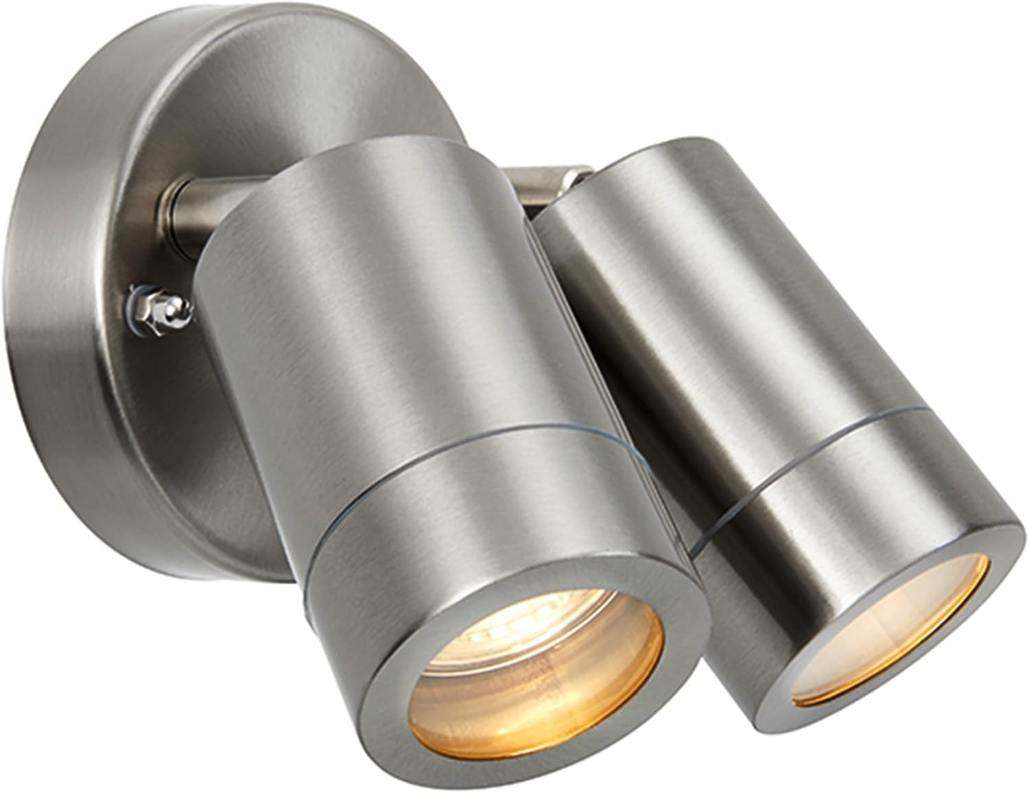 National Lighting IP44 Rated Outdoor Twin Spotlights, Gloss White Steel Adjustable Tilt outside Lights, Mains Powered Security Spot Lights, 2X 7W 240V LED GU10 (Not Included)