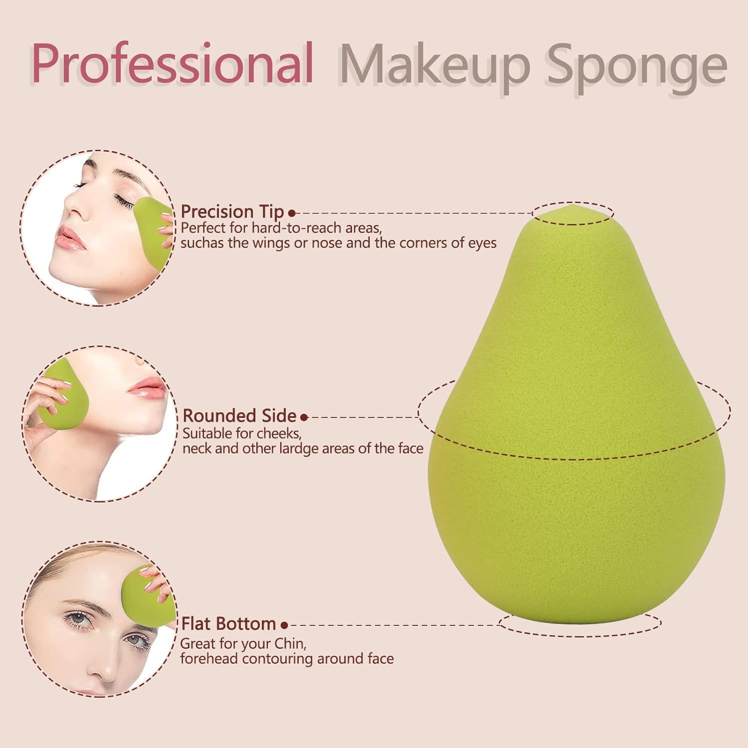 4 Pcs Makeup Sponges,Latex Free Makeup Blender Sponge Dry & Wet Dual Use Works Well for Makeup Foundation, Blending, Touch Ups (Yellow + Rose Red + Light Yellow + Green, One Size) image number 4