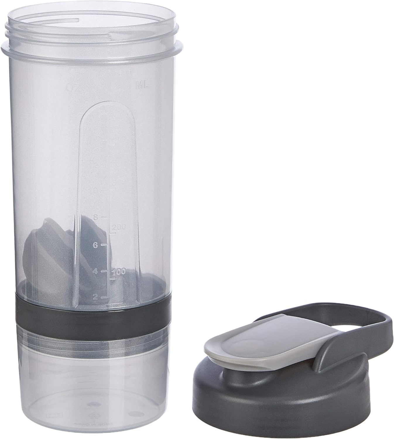 Amazon Basics Shaker Bottle with Mixer Ball &ndash; 592-Ml, 2-Pack, Grey