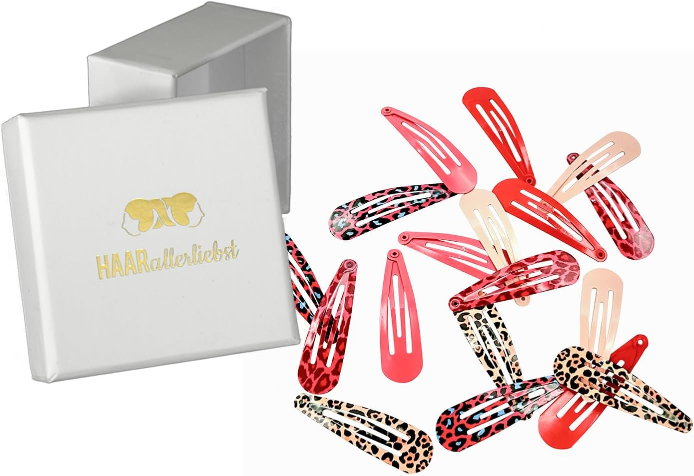 Haarallerliebst&reg; Pack of 18 Hair Clips Girls Women Colourful Hair Clips in 6 Colours (Leo Print, Pink, Red), 50 Mm Baby Children'S Hair Clip with Box Hair Clip Hair Accessories image number 6
