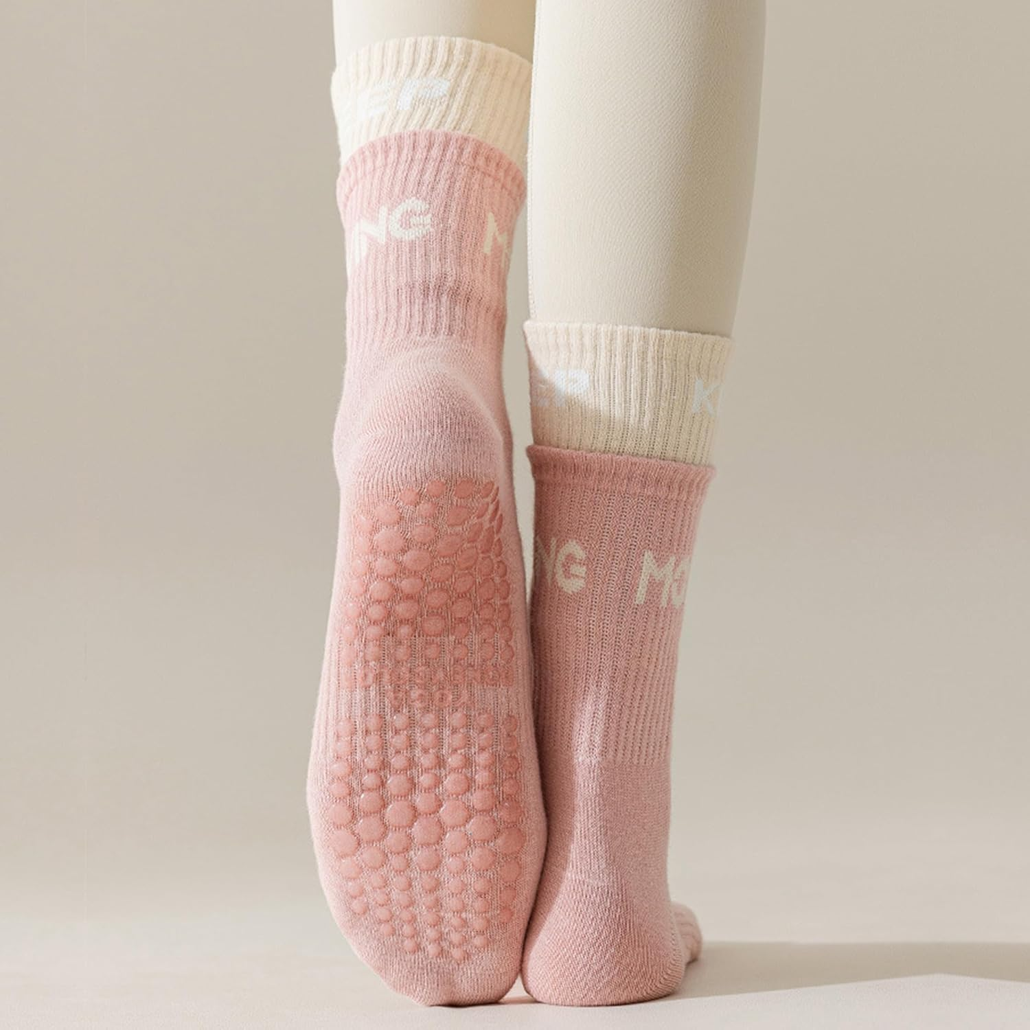 Pilates Grip Socks for Women - Non-Slip Yoga Workout Crew Socks for Gym Dance Training Barre Fitness image number 6
