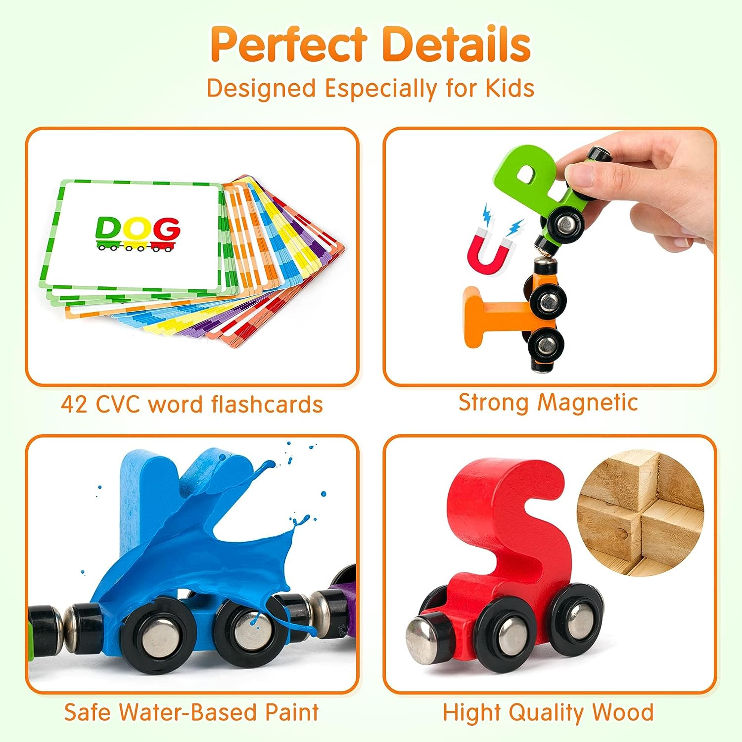 Vanmor 27 PCS Magnetic Wooden Alphabet Train Sets, ABC Letter Learning Toy Trains with 42 PCS Flash Cards, 1 Engine, 1 Storage Bag, Toddlers Kids Boys Girls Educational Toys Aged 3-7 New Year'S Gifts image number 3