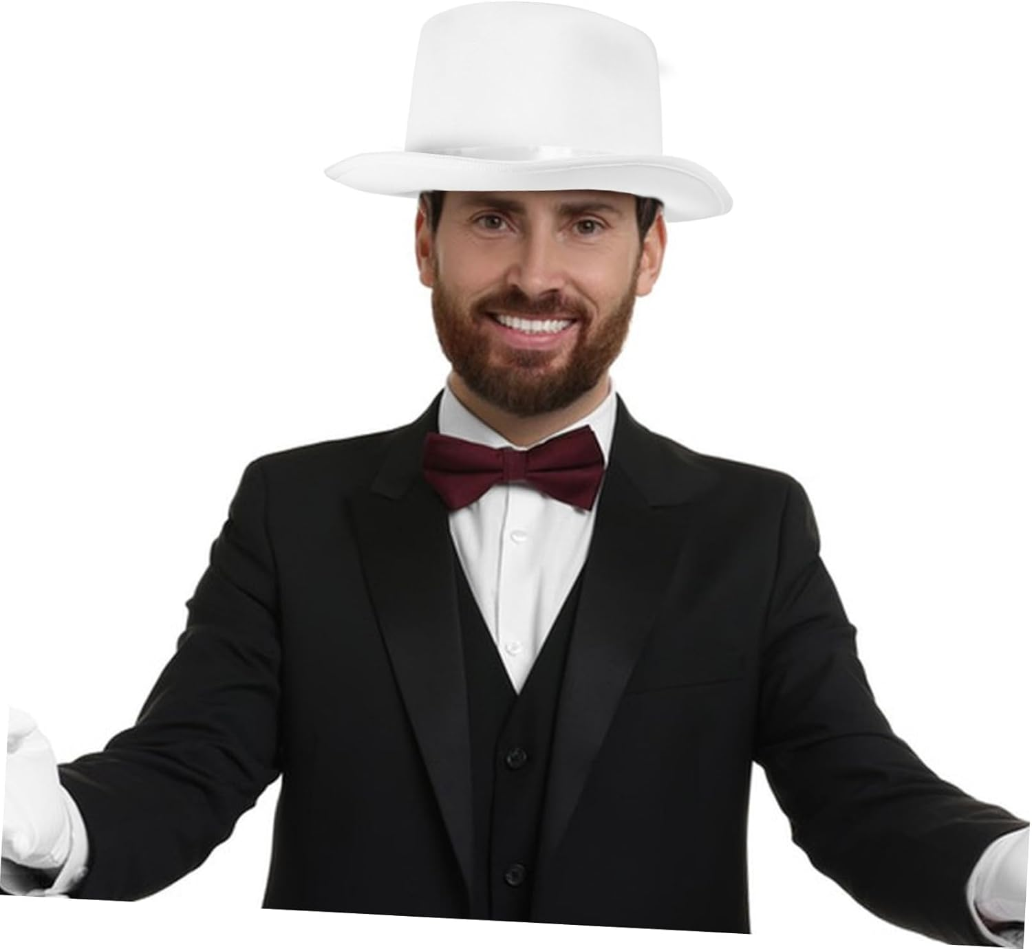 HEALEEP Magician'S Hat Classic Black Costume Accessory for Party for Masquerade Performance Events for Adults Dress up Retro Style Top Hat - White image number 3