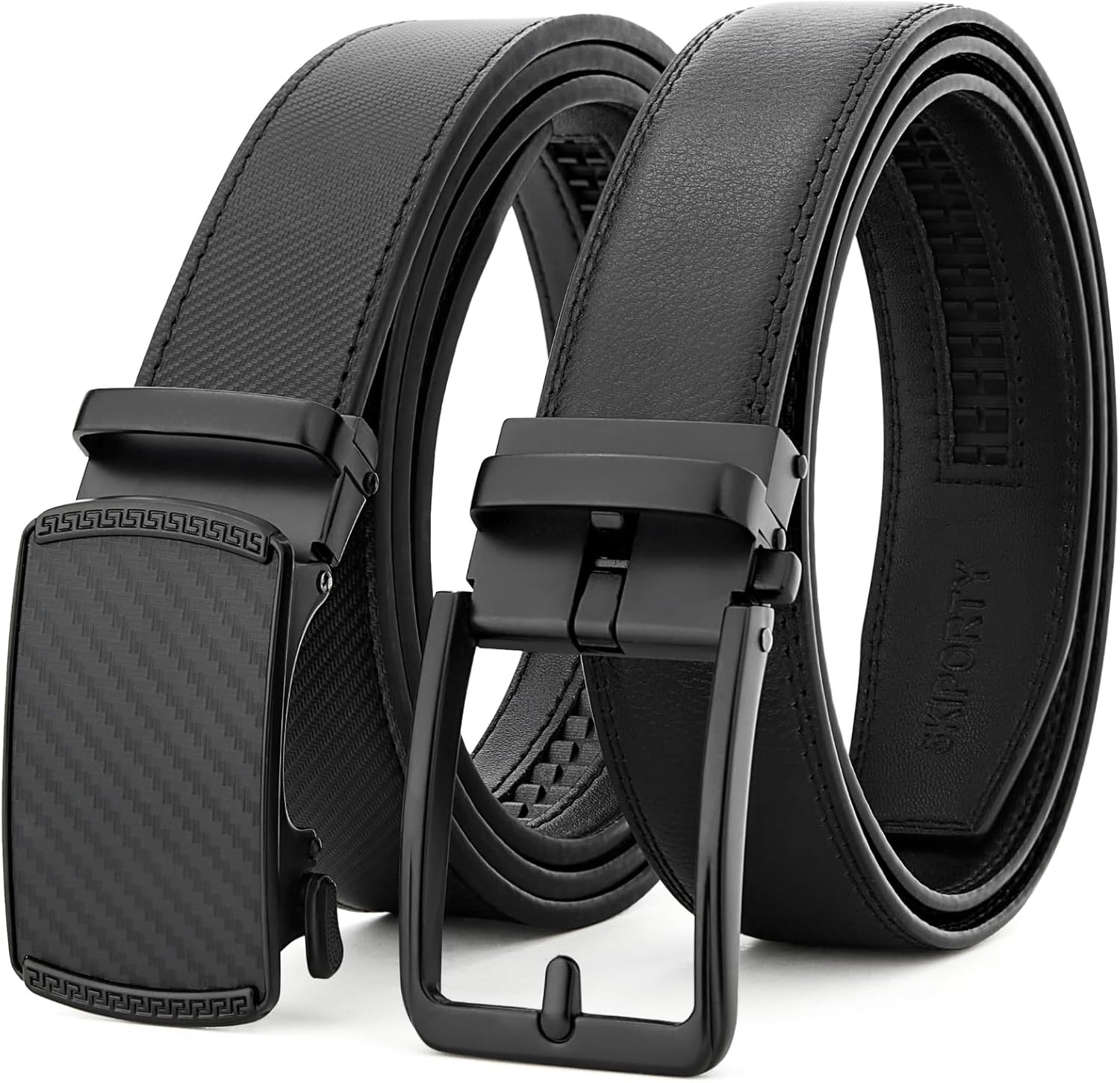 Skiporty Mens Belt 2 Pack Leather Ratchet Dress Belt Double Style in Gift Box for Pants Jeans Comfort Click