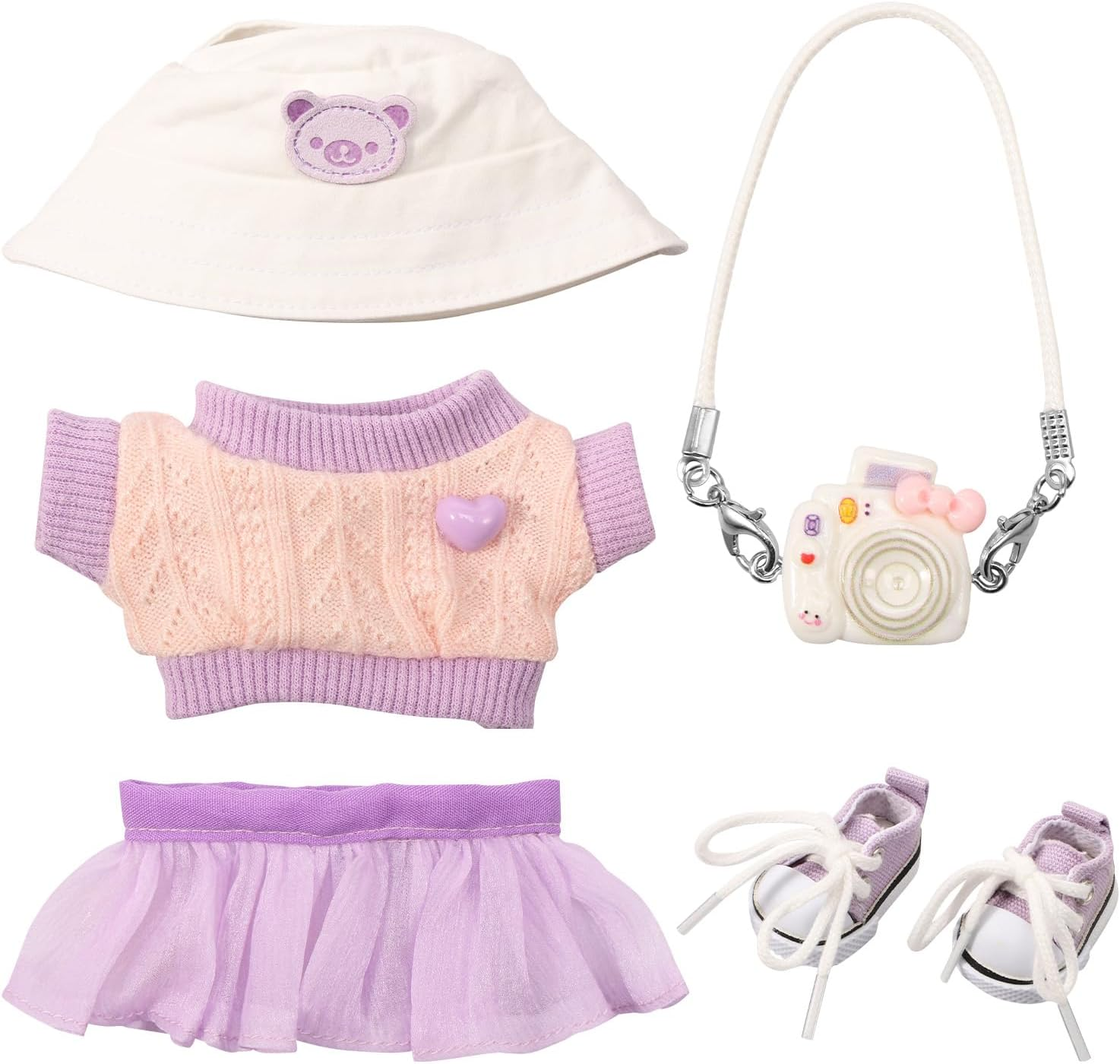 Fwqofvk Clothes Kit for Pendant, Cute Clothes Suit, Exquisite Small Clothes Set Includes Hat, Sweater, Skirt,Camera Model and Shoes for Girl Boy Kid Birthday Present (Purple) image number 6