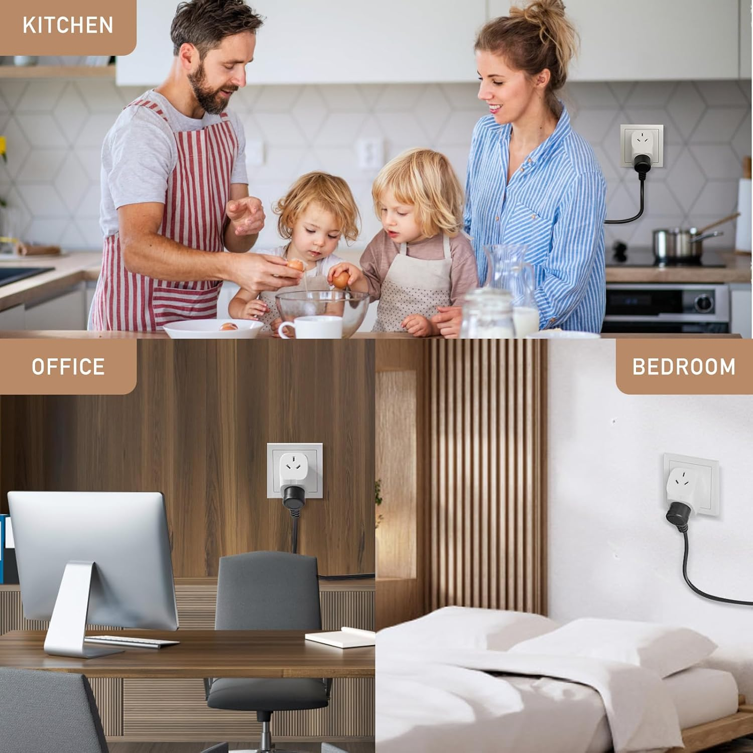 Double Power Outlet Extender 2PCS, 1-To-2 Grounded Plug Adaptor, Multi Plug Socket Extension, 10A, 2400W, 250V, Double Adapter for Home/Office, Australian Standard (White Two Pack)