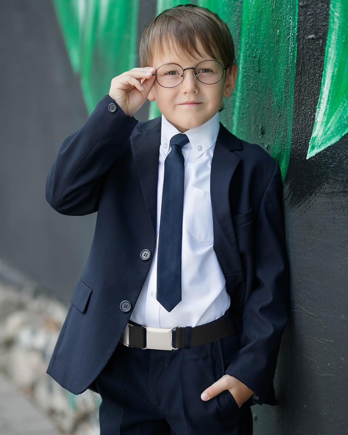 Toddler Kids Adjustable Buckle Belt - Elastic Child Silver Buckle Belts for Girls Boys by WELROG - Black *2 image number 3