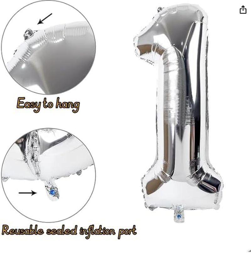 YALLOVE Giant Silver Balloon Number, 40 Inch Foil Big Number 9 Balloons for Birthday Anniversary Baby Shower New Year'S Eve