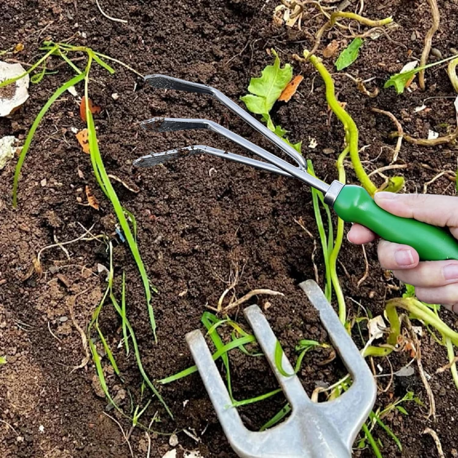 Fokmuaex 1Pcs 10.6X3.5 Inch Stainless Steel Hand Rake with Plastic Handle - Hanging Garden Tool for Gardening, Weeding, Transplanting & Digging image number 5