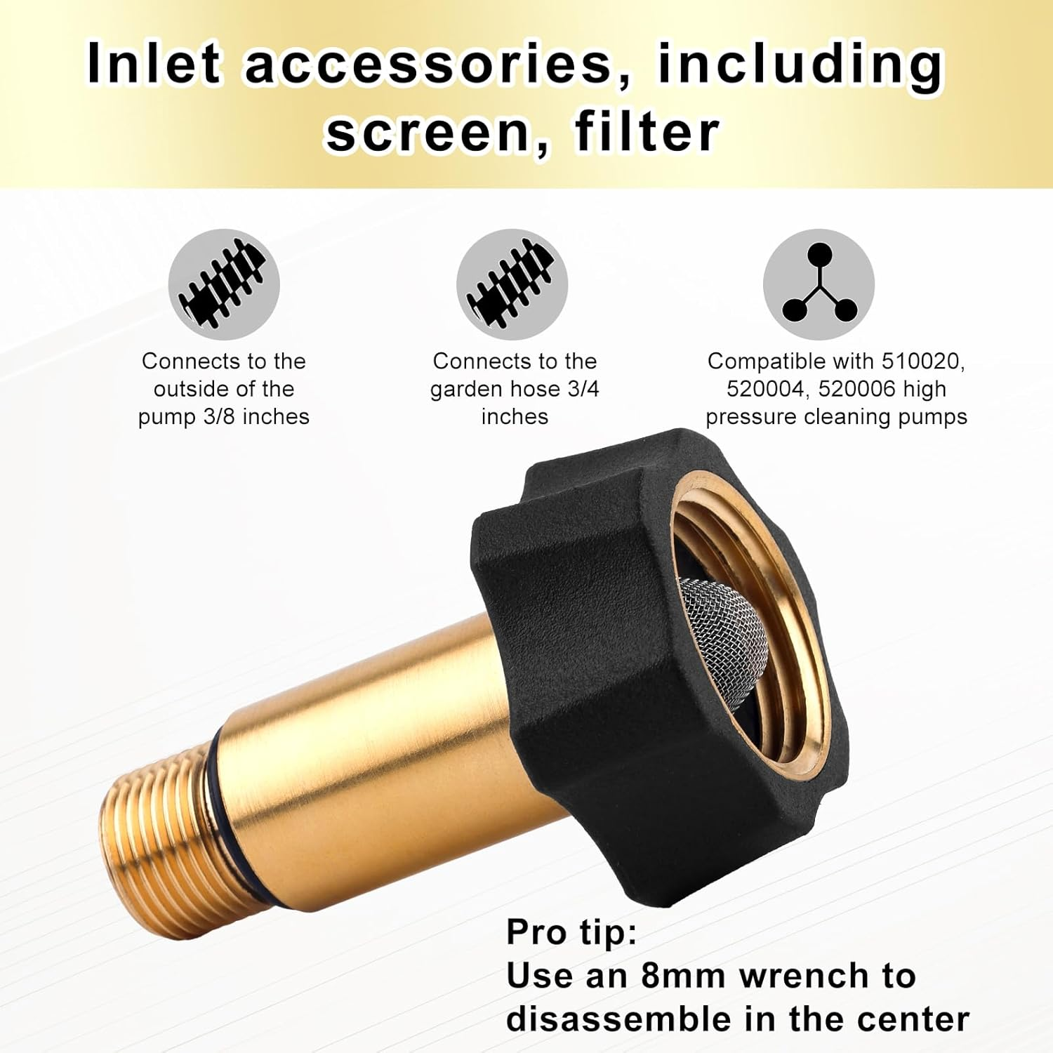 Gosknor 7110166 High Pressure Washer Inlet Fitting, Brass Water Inlet Adapter Replacement for Simpson Power Washer Pumps 510020 520004 520006 Models image number 3