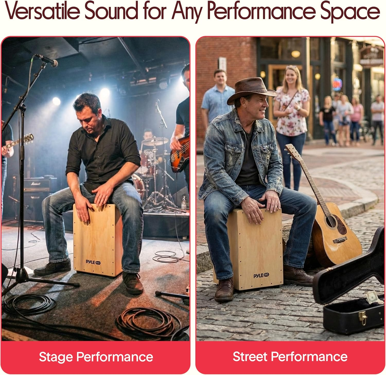 Pyle String Cajon - Wooden Percussion Box, with Internal Guitar Strings, Medium Size (PCJD18) image number 6