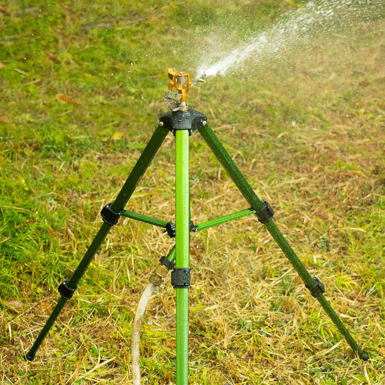 Hourleey Impact Sprinkler on Tripod Base, Heavy Duty Brass Sprinklers for Yard Lawn Garden, 0-360 Degree Large Area Coverage, 3/4 Inch Connector Extension Legs Flip Locks with Brass Sprinkler Head image number 6