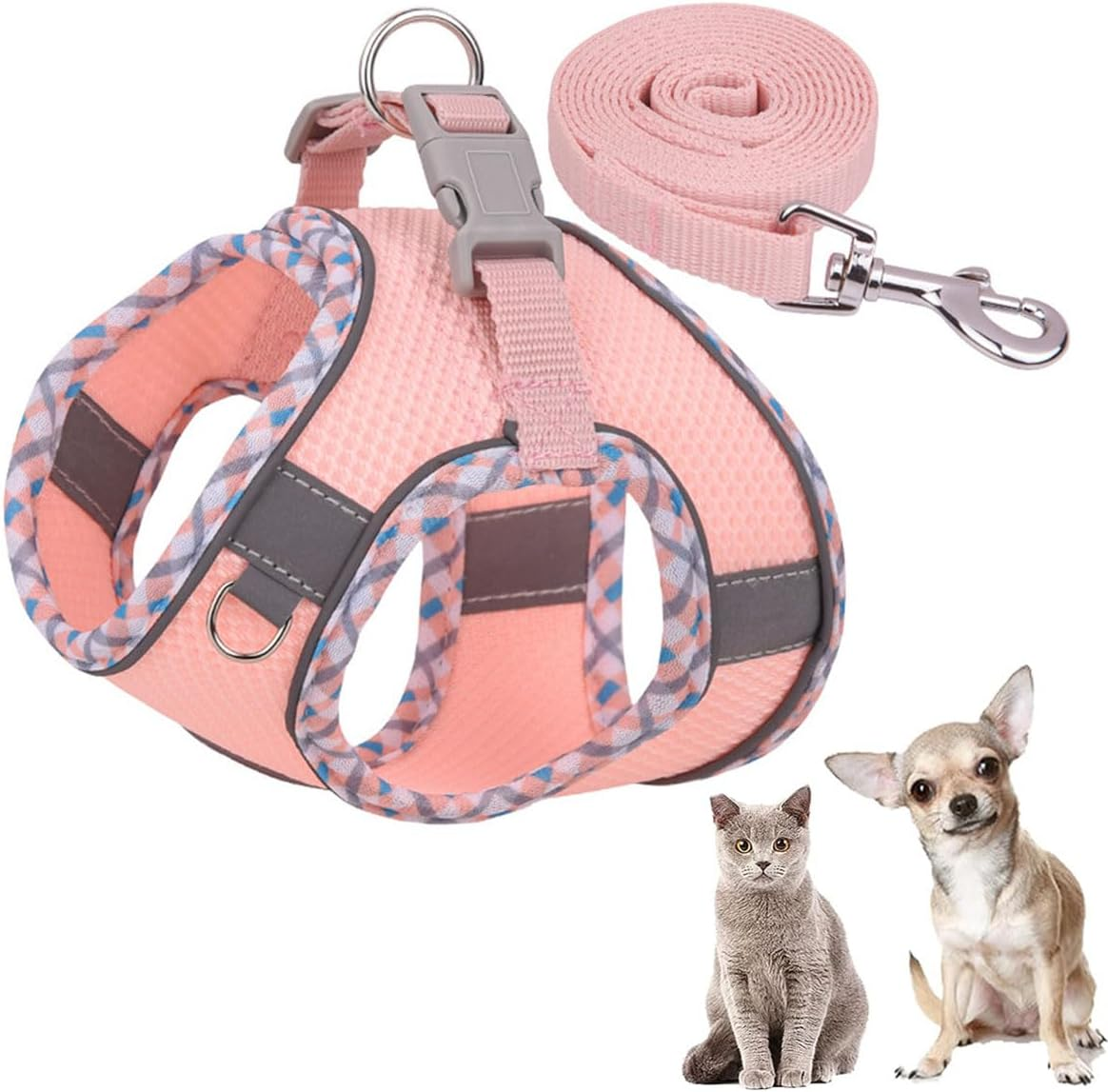 Cat Harness, Cat Harness with Lead, Soft Harness for Cats, Soft Breathable Mesh, Escape Proof for Cats, Adjustable Cat Vest for Cats Puppy (With Reflective Strips)