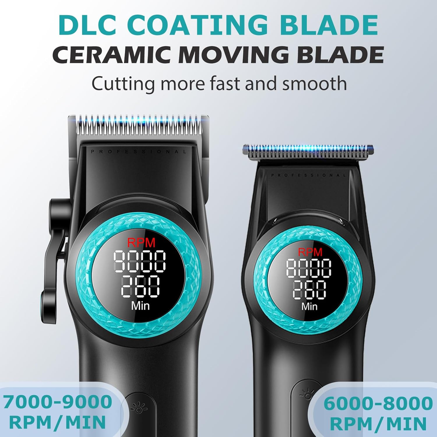 VGR 001 & 977 Professional Hair Clippers for Men, Cordless Barber Clippers and Zero Gap Trimmers Set, DLC Coating Blade Hair Cutting Kit with LED Display, USB Rechargeable Barber Set(Black) image number 4